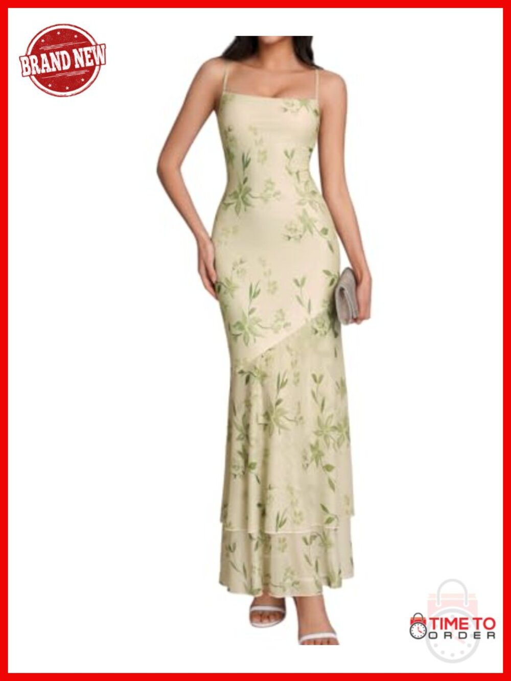 Women's Floral Mesh Bodycon Maxi Dress Spaghetti Strap Formal Wedding Guest